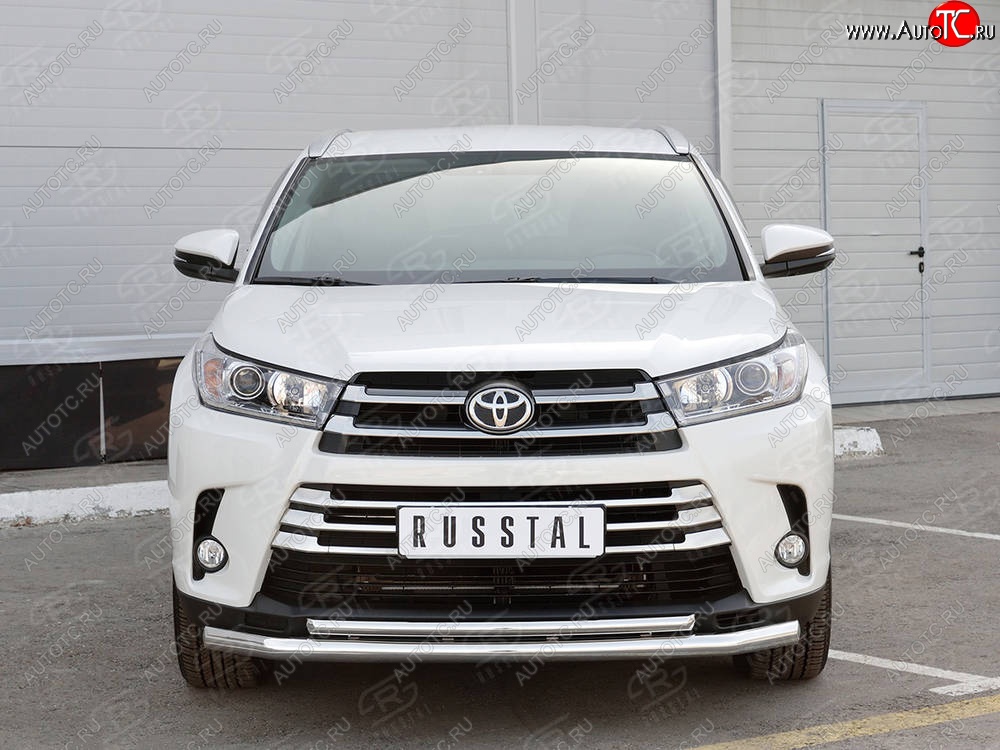 21 449 р. Защита переднего бампера (2 трубы Ø63 и 42 мм, нержавейка) SLITKOFF Toyota Highlander XU50 рестайлинг (2016-2020)  с доставкой в г. Вологда