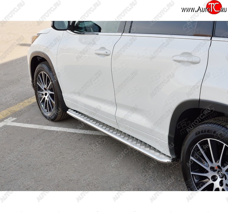 23 799 р. Широкая защита порогов с трубой диаметром 42 мм SLITKOFF v2 Toyota Highlander XU50 дорестайлинг (2013-2017)  с доставкой в г. Вологда
