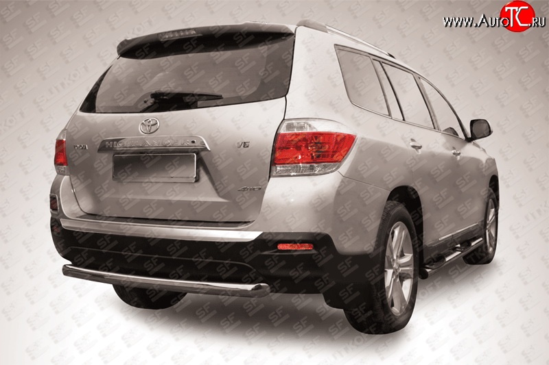 11 499 р. Защита заднего бампера из трубы диаметром 57 мм Slitkoff Toyota Highlander XU40 рестайлинг (2010-2013) (Цвет: нержавеющая полированная сталь)  с доставкой в г. Вологда