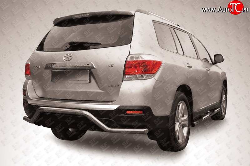 12 999 р. Защита заднего бампера из фигурной трубы диаметром 57 мм Slitkoff Toyota Highlander XU40 рестайлинг (2010-2013) (Цвет: нержавеющая полированная сталь)  с доставкой в г. Вологда