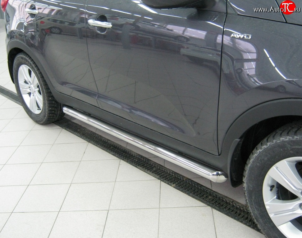 61 999 р. Защита порогов из круглой трубы диаметром 76 мм (рестайлинг) Russtal Toyota Land Cruiser 100 2-ой рестайлинг (2005-2007) (Защита порогов с со скосами на торцах (вариант 1))  с доставкой в г. Вологда