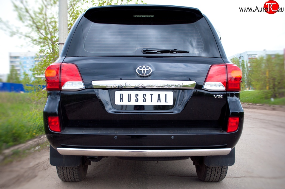 6 899 р. Защита заднего бампера (Ø75x42 мм, нержавейка) Russtal Toyota Land Cruiser 200 1-ый рестайлинг (2012-2015)  с доставкой в г. Вологда