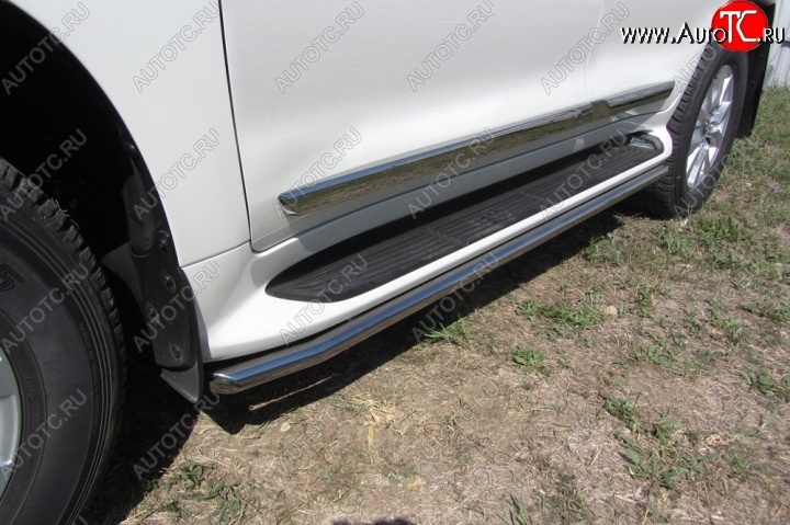 13 799 р. Защита штатных порогов из трубы диаметром 42 мм Slitkoff Toyota Land Cruiser 200 2-ой рестайлинг (2015-2021) (Цвет: нержавеющая полированная сталь)  с доставкой в г. Вологда