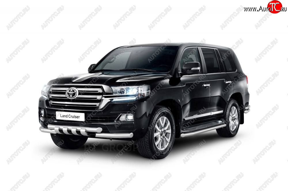 22 749 р. Защита порогов Petroil Tuning d63 Toyota Land Cruiser 200 2-ой рестайлинг (2015-2021) (Нержавеющая полированная сталь)  с доставкой в г. Вологда