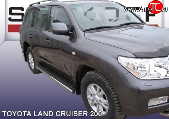 14 599 р. Защита штатных порогов из круглой трубы диаметром 57 мм Slitkoff Toyota Land Cruiser 200 дорестайлинг (2007-2012) (Цвет: нержавеющая полированная сталь)  с доставкой в г. Вологда