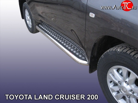 25 649 р. Широкая защита порогов с трубой диаметром 42 мм Slitkoff Toyota Land Cruiser 200 дорестайлинг (2007-2012) (Цвет: нержавеющая полированная сталь)  с доставкой в г. Вологда