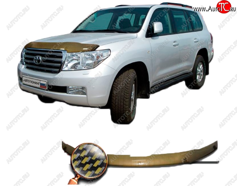 1 989 р. Дефлектор капота CA-Plastiс  Toyota Land Cruiser  200 (2007-2012) дорестайлинг (серия Шелкография карбон-золото)  с доставкой в г. Вологда