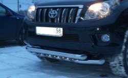 Двойная защита переднего бампера d76 мм с пластинами Металл Дизайн Toyota Land Cruiser Prado J150 дорестайлинг (2009-2013) (полированная нержавейка)