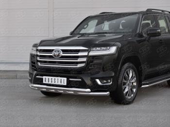 Защита переднего бампера (2 трубы Ø63 с декором, нержавейка, 70TH ANNIVERSARY) SLITKOFF Toyota Land Cruiser J300 дорестайлинг (2021-2025)