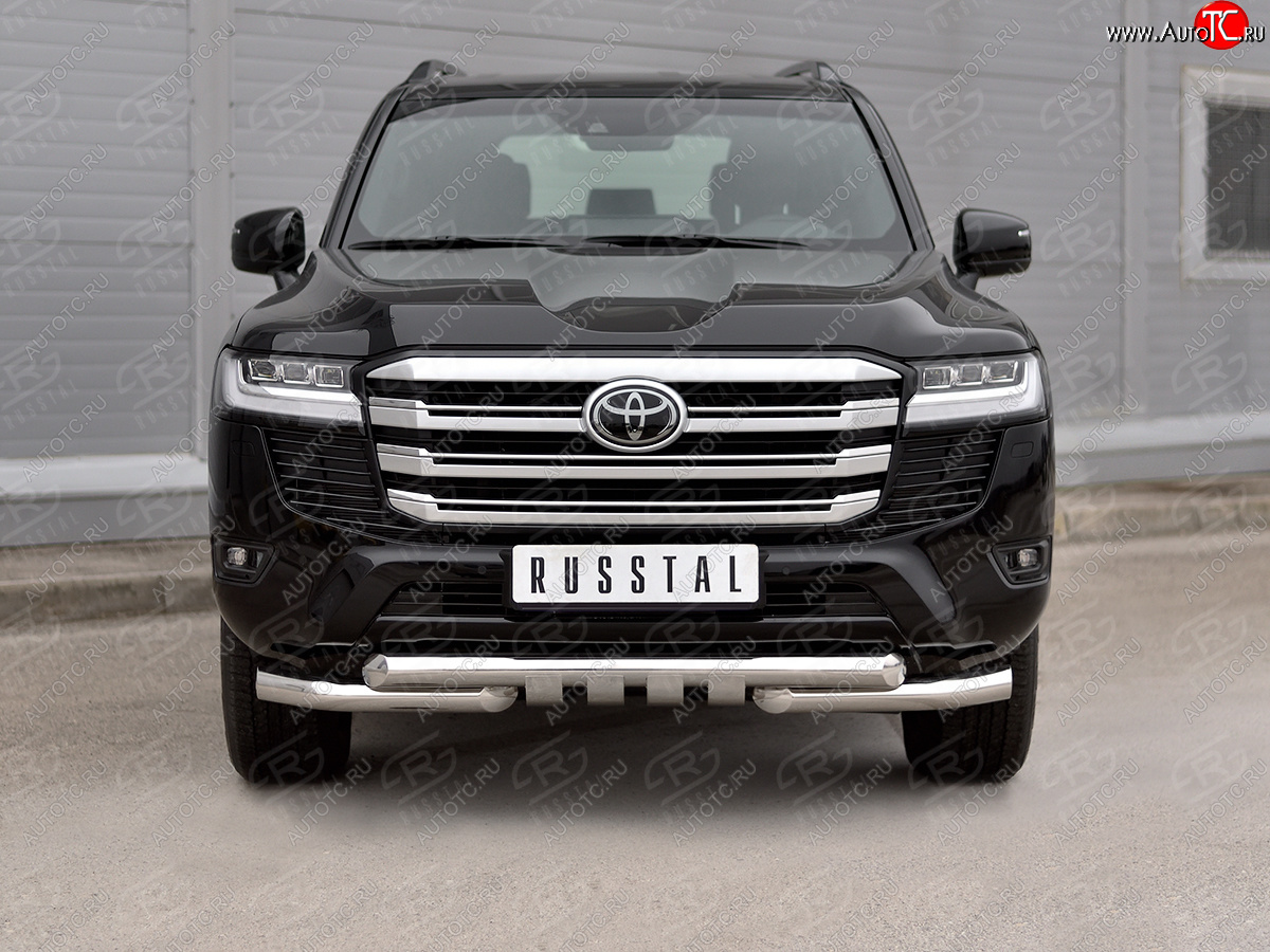 38 949 р. Защита переднего бампера (Ø76 мм с клыками, нержавейка) SLITKOFF Toyota Land Cruiser J300 дорестайлинг (2021-2025) (полированная нержавейка)  с доставкой в г. Вологда