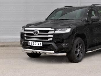 38 949 р. Защита переднего бампера (Ø76 мм с клыками, нержавейка) SLITKOFF Toyota Land Cruiser J300 дорестайлинг (2021-2025) (полированная нержавейка)  с доставкой в г. Вологда. Увеличить фотографию 2