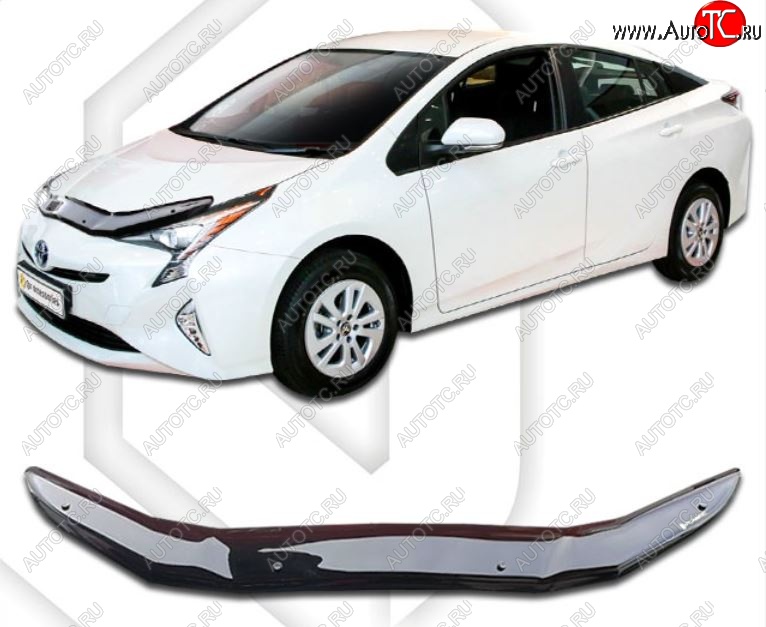 2 079 р. Дефлектор капота CA-Plastiс Toyota Prius XW50 рестайлинг (2018-2025) (Classic черный, Без надписи)  с доставкой в г. Вологда