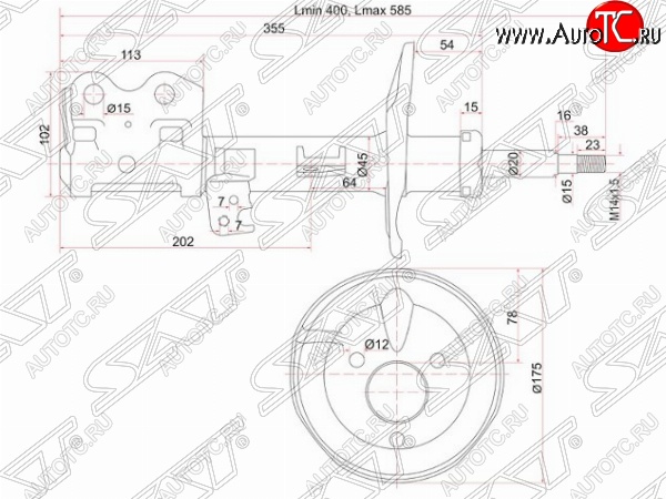3 479 р. Левый амортизатор передний SAT Toyota Prius XW20 дорестайлинг (2003-2005)  с доставкой в г. Вологда