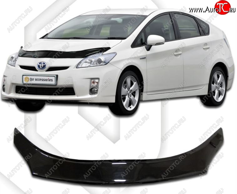 2 399 р. Дефлектор капота CA-Plastiс exclusive  Toyota Prius  XW30 (2009-2011) дорестайлинг (Classic черный, Без надписи)  с доставкой в г. Вологда