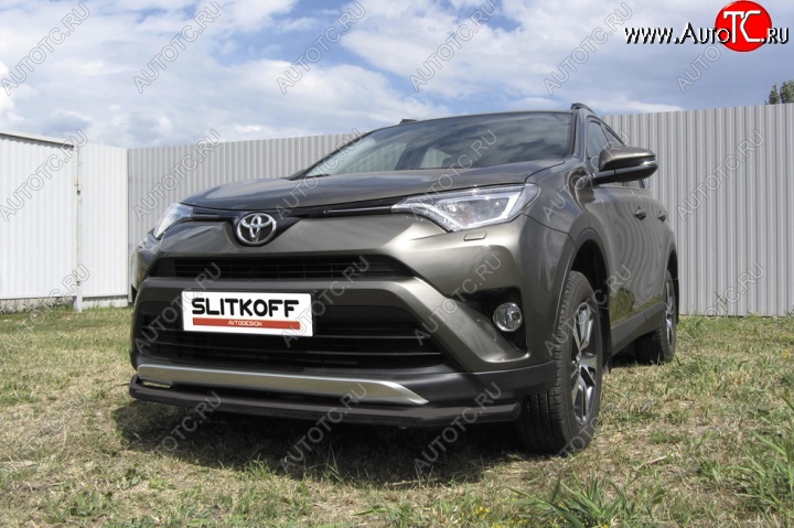 7 499 р. Защита переднего бампер Slitkoff Toyota RAV4 XA40 5 дв. рестайлинг (2015-2019) (Цвет: серебристый)  с доставкой в г. Вологда