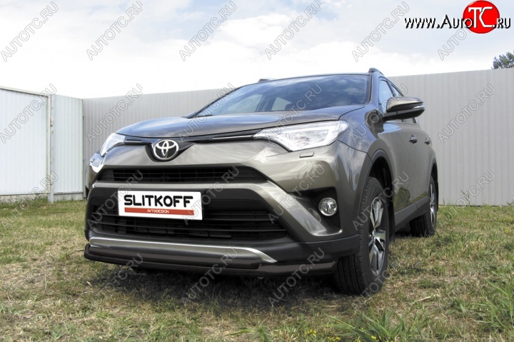 9 599 р. Защита переднего бампер Slitkoff Toyota RAV4 XA40 5 дв. рестайлинг (2015-2019) (Цвет: серебристый)  с доставкой в г. Вологда