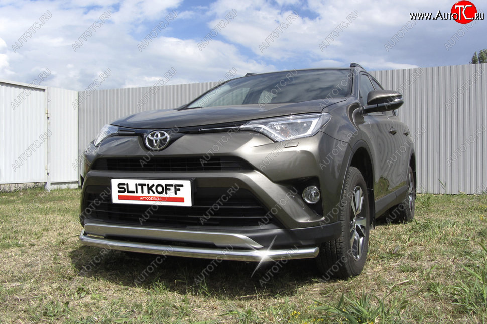 10 749 р. Защита переднего бампера Slitkoff (Ø57 мм) Toyota RAV4 XA40 5 дв. рестайлинг (2015-2019) (Нержавейка полированная)  с доставкой в г. Вологда