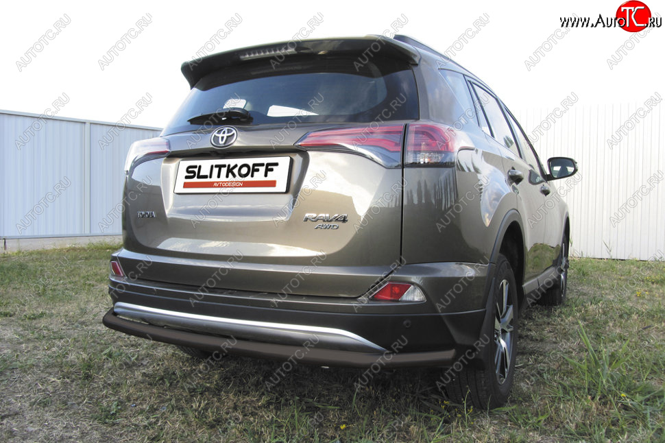 8 199 р. Защита заднего бампера Slitkoff (Ø57 мм, длинная) Toyota RAV4 XA40 5 дв. рестайлинг (2015-2019) (Сталь с полимерным покрытием в цвет: черный)  с доставкой в г. Вологда