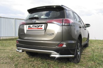 8 849 р. Защита заднего бампера Slitkoff (Ø57 мм, уголки) Toyota RAV4 XA40 5 дв. рестайлинг (2015-2019) (Нержавейка полированная)  с доставкой в г. Вологда. Увеличить фотографию 2