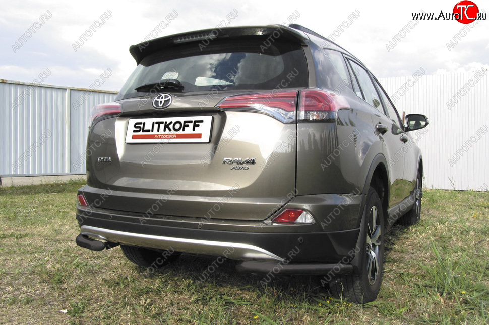 8 849 р. Защита заднего бампера Slitkoff (Ø57 мм, уголки) Toyota RAV4 XA40 5 дв. рестайлинг (2015-2019) (Нержавейка полированная)  с доставкой в г. Вологда