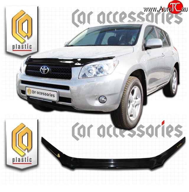 2 199 р. Дефлектор капота CA Plastic exclusive  Toyota RAV4  XA305 (2005-2009) 5 дв. дорестайлинг (Classic черный, Без надписи)  с доставкой в г. Вологда