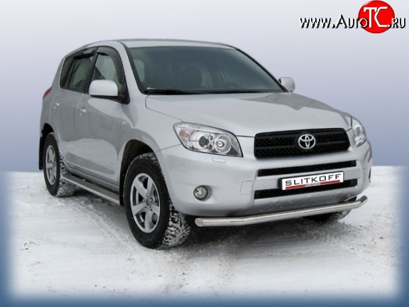 8 999 р. Одинарная защита переднего бампера из трубы диаметром 57 мм Slitkoff Toyota RAV4 XA305 5 дв. дорестайлинг (2005-2009) (Цвет: нержавеющая полированная сталь)  с доставкой в г. Вологда