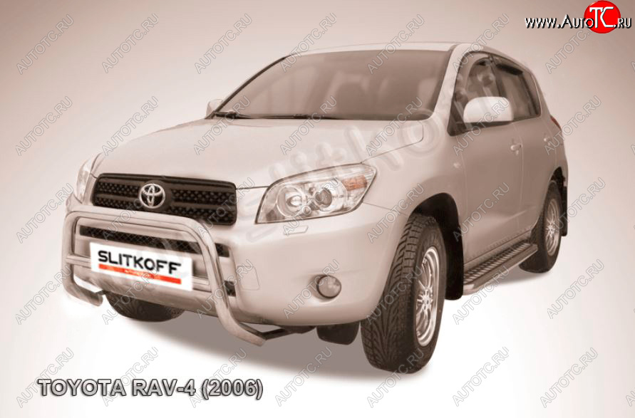 21 999 р. Защита переднего бампера Slitkoff (Ø57 мм, низкая) Toyota RAV4 XA305 5 дв. дорестайлинг (2005-2009) (Нержавейка полированная)  с доставкой в г. Вологда