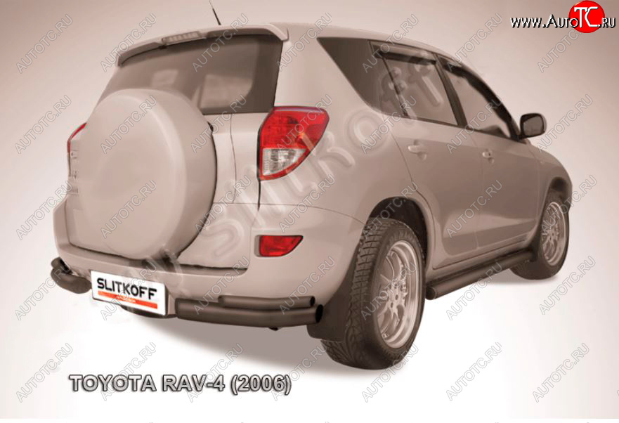 5 749 р. Защита заднего бампера Slitkoff (d57 мм, уголки) Toyota RAV4 XA305 5 дв. дорестайлинг (2005-2009) (Сталь с полимерным покрытием в цвет: черный)  с доставкой в г. Вологда