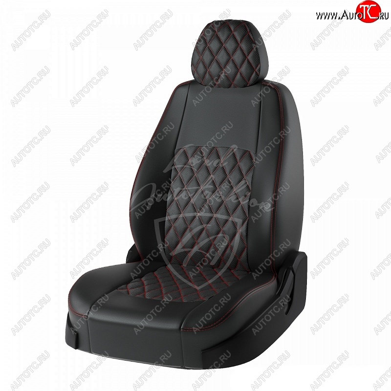 9 449 р. Чехлы для сидений Lord Autofashion Турин Ромб (экокожа) Toyota RAV4 XA305 5 дв. дорестайлинг (2005-2009) (Черный, вставка черная, строчка красная)  с доставкой в г. Вологда