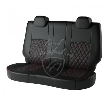 9 449 р. Чехлы для сидений Lord Autofashion Турин Ромб (экокожа) Toyota RAV4 XA305 5 дв. дорестайлинг (2005-2009) (Черный, вставка черная, строчка красная)  с доставкой в г. Вологда. Увеличить фотографию 2