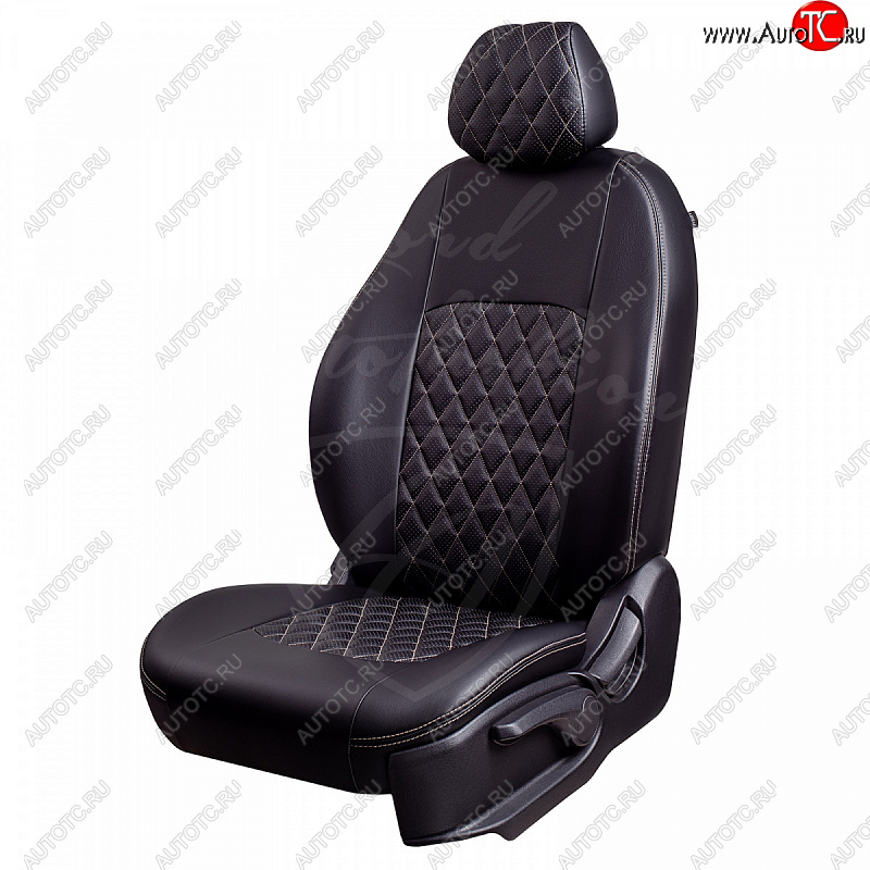 9 449 р. Чехлы для сидений Lord Autofashion Турин Ромб (экокожа) Toyota RAV4 XA305 5 дв. дорестайлинг (2005-2009) (Черный, вставка черная, строчка бежевая)  с доставкой в г. Вологда
