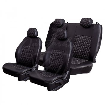 9 449 р. Чехлы для сидений Lord Autofashion Турин Ромб (экокожа) Toyota RAV4 XA305 5 дв. дорестайлинг (2005-2009) (Черный, вставка черная, строчка бежевая)  с доставкой в г. Вологда. Увеличить фотографию 4