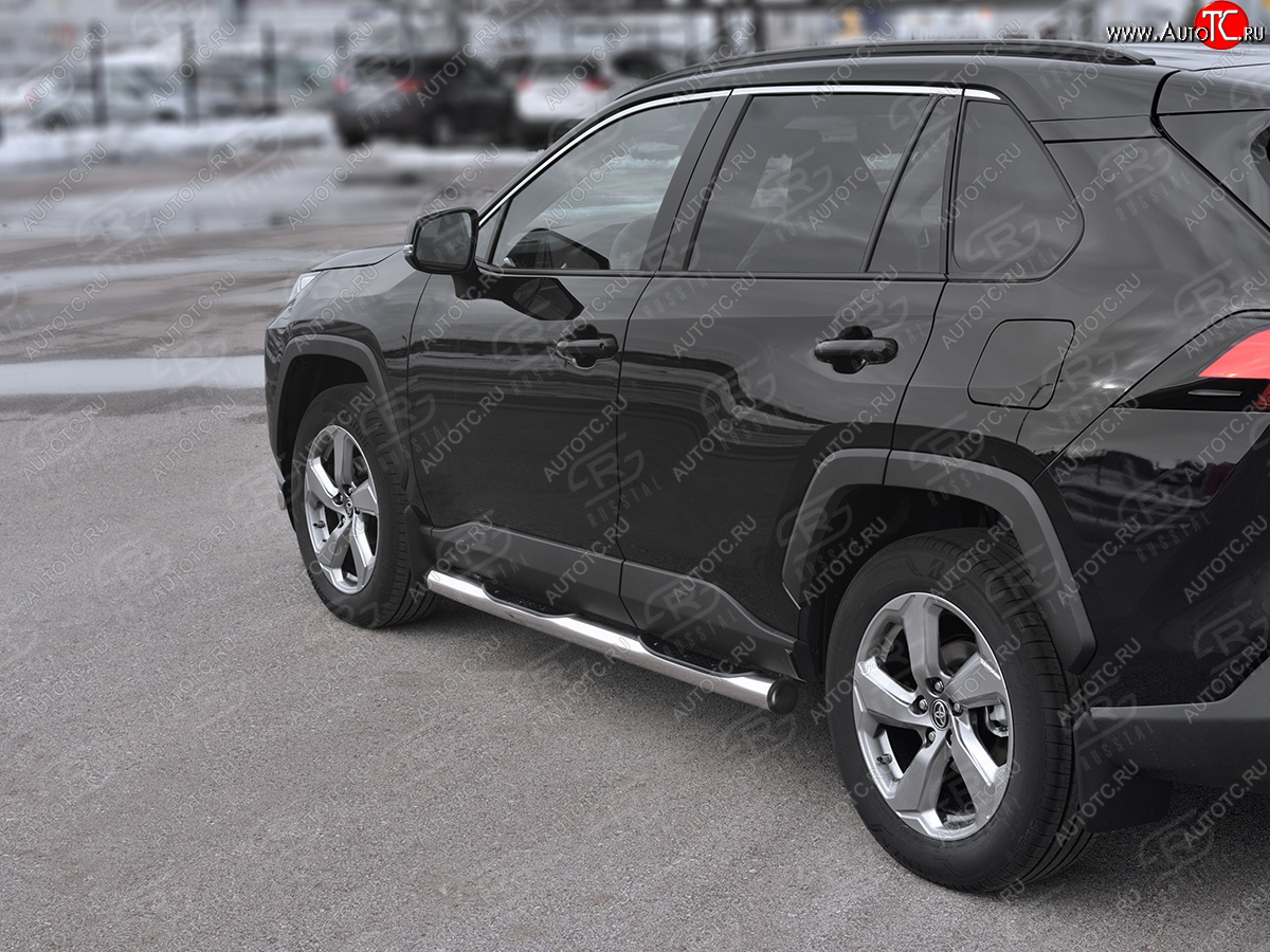 22 549 р. Защита порогов на SLITKOFF труба d76 с накладкой Toyota RAV4 XA50 5 дв. дорестайлинг (2018-2025) (защита порогов с заглушками на торцах)  с доставкой в г. Вологда