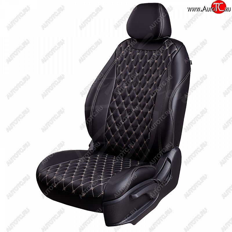 13 949 р. Чехлы для сидений Lord Autofashion Байрон (экокожа, 60/40, подлокотник, 3 Г-образных подголовника) Toyota RAV4 XA50 5 дв. дорестайлинг (2018-2025) (Черный, вставка черная, строчка бежевая)  с доставкой в г. Вологда