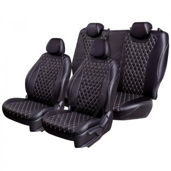 13 949 р. Чехлы для сидений Lord Autofashion Байрон (экокожа, 60/40, подлокотник, 3 Г-образных подголовника) Toyota RAV4 XA50 5 дв. дорестайлинг (2018-2025) (Черный, вставка черная, строчка бежевая)  с доставкой в г. Вологда. Увеличить фотографию 4