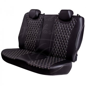 13 949 р. Чехлы для сидений Lord Autofashion Байрон (экокожа, 60/40, подлокотник, 3 Г-образных подголовника) Toyota RAV4 XA50 5 дв. дорестайлинг (2018-2025) (Черный, вставка черная, строчка бежевая)  с доставкой в г. Вологда. Увеличить фотографию 5