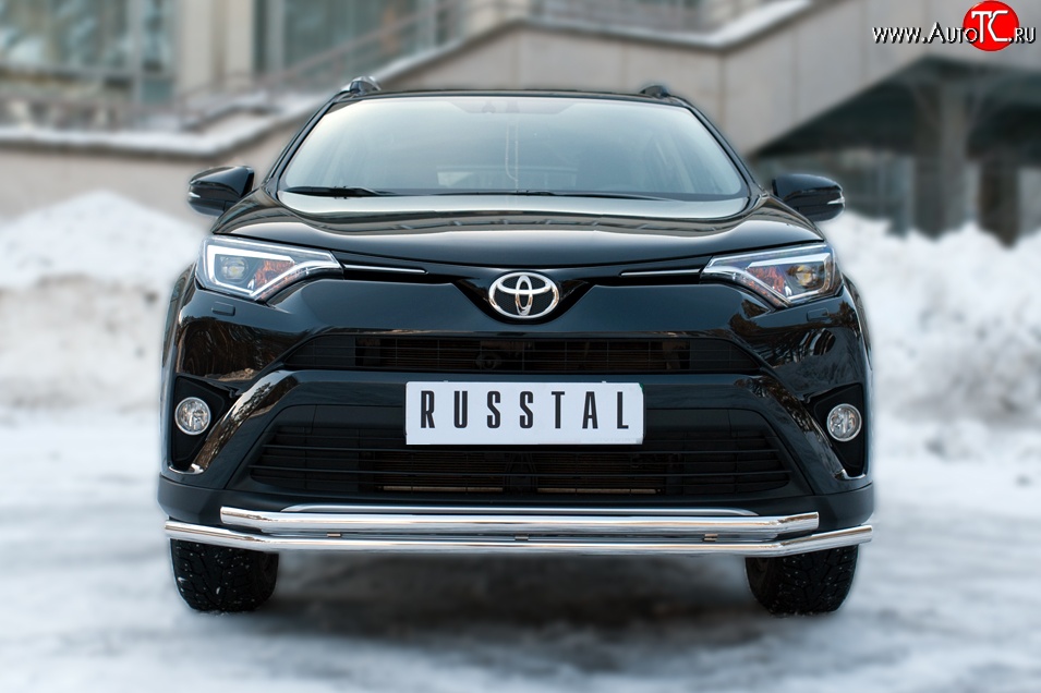 17 549 р. Защита переднего бампера (2 трубыØ42 мм, нержавейка) SLITKOFF Toyota RAV4 XA40 5 дв. рестайлинг (2015-2019)  с доставкой в г. Вологда