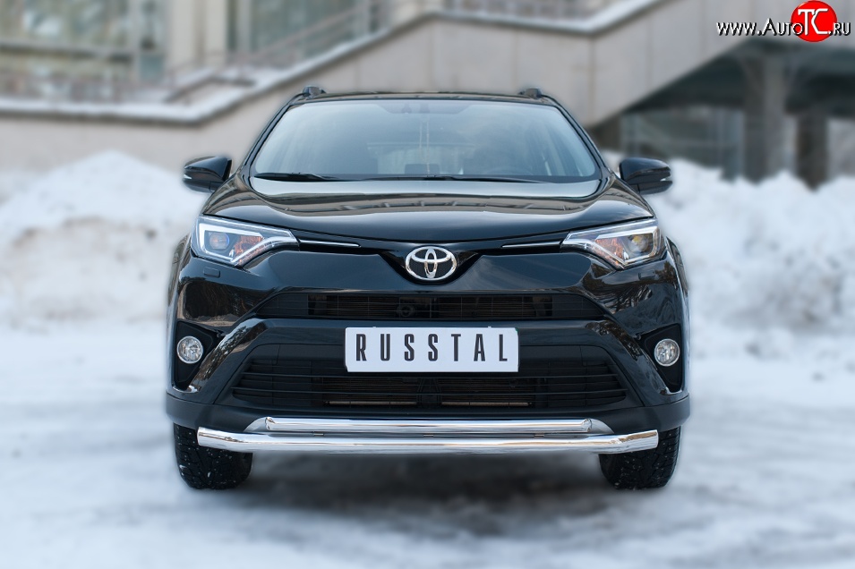 19 549 р. Защита переднего бампера (2 трубыØ63 и 42 мм, нержавейка) SLITKOFF Toyota RAV4 XA40 5 дв. рестайлинг (2015-2019)  с доставкой в г. Вологда