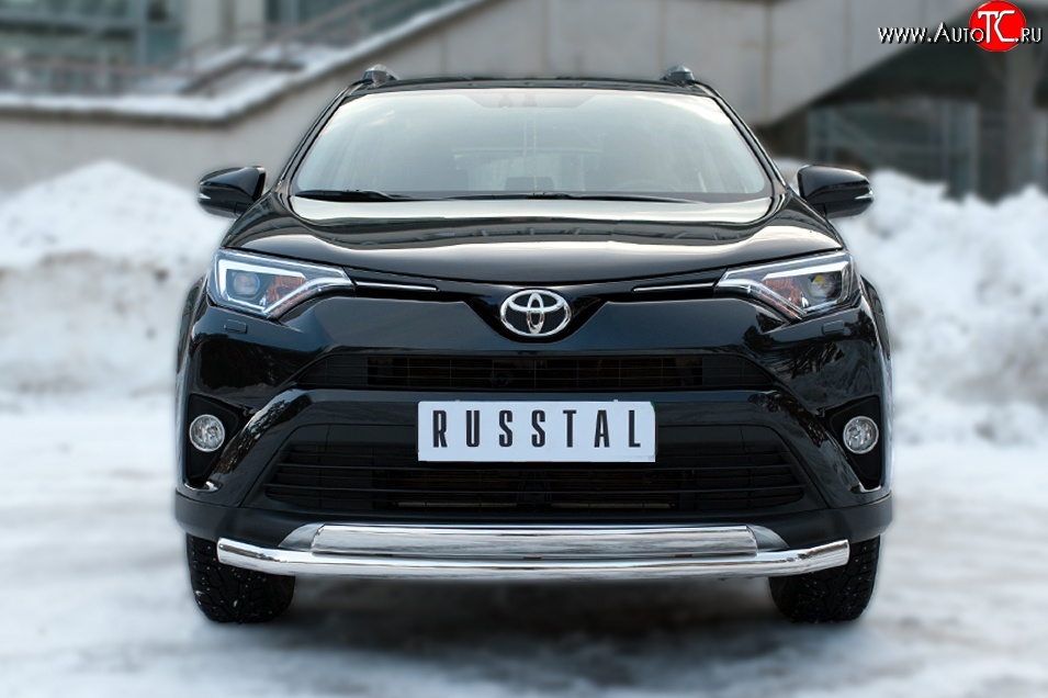 15 449 р. Защита переднего бампера (2 трубыØ75х42 и 63 мм, нержавейка) Russtal Toyota RAV4 XA40 5 дв. рестайлинг (2015-2019)  с доставкой в г. Вологда