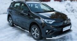 14 449 р. Защита порогов с пластиковыми вставками для ног из круглой трубы диаметром 76 мм (рестайлинг) Russtal Toyota RAV4 XA40 5 дв. дорестайлинг (2012-2015) (Защита порогов с со скосами на торцах (вариант 1))  с доставкой в г. Вологда. Увеличить фотографию 4