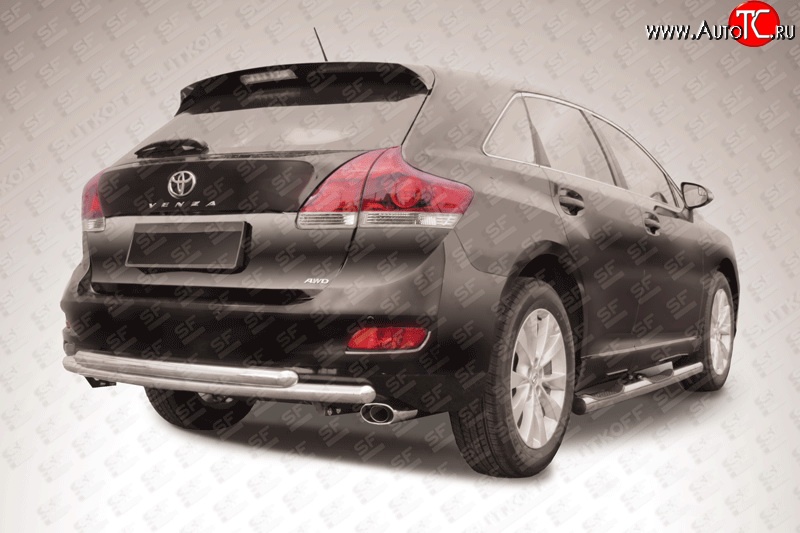 12 999 р. Двойная защита заднего бампера d57+d57 мм Slitkoff Toyota Venza GV10 рестайлинг (2012-2016) (Цвет: нержавеющая полированная сталь)  с доставкой в г. Вологда
