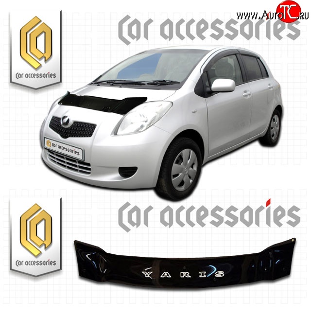 2 079 р. Дефлектор капота CA-Plastic  Toyota Yaris  XP90 (2005-2010) дорестайлинг, хэтчбэк 3 дв., дорестайлинг, хэтчбэк 5 дв., рестайлинг, хэтчбэк 3 дв., рестайлинг, хэтчбэк 5 дв. (Classic черный, Без надписи)  с доставкой в г. Вологда