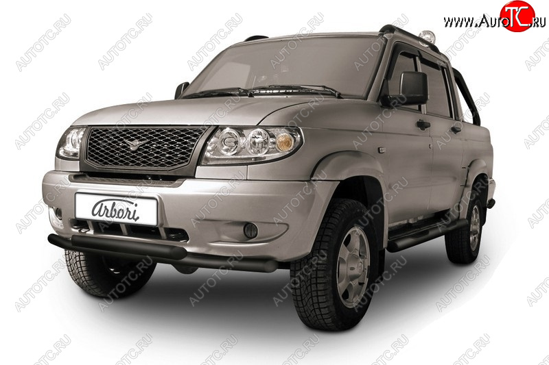 12 999 р. Двойная защита переднего бампера (d57+d57) Arbori Уаз Патриот 23632 дорестайлинг пикап (2008-2014) (Цвет: черный с порошковым покрытием.)  с доставкой в г. Вологда