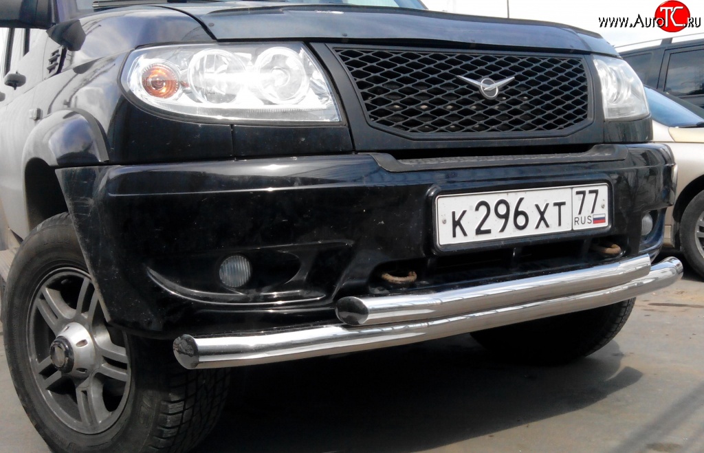 10 899 р. Двойная защита переднего бампера из труб диаметром 76 и 63.5 мм Ralex Tuning  Уаз Патриот  3163 5 дв. (2005-2013) дорестайлинг  с доставкой в г. Вологда