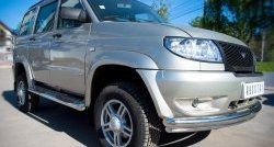 14 449 р. Защита порогов с пластиковыми вставками для ног из круглой трубы диаметром 76 мм Russtal Уаз Патриот 3163 5 дв. дорестайлинг (2005-2013) (Защита порогов с со скосами на торцах (вариант 1))  с доставкой в г. Вологда. Увеличить фотографию 2