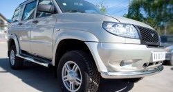 14 449 р. Защита порогов с пластиковыми вставками для ног из круглой трубы диаметром 76 мм Russtal Уаз Патриот 3163 5 дв. дорестайлинг (2005-2013) (Защита порогов с со скосами на торцах (вариант 1))  с доставкой в г. Вологда. Увеличить фотографию 5