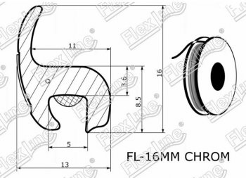 319 р. Универсальный уплотнитель FlexLine (16 mm U-LIP с хром полосой, 1 погонный метр) Mitsubishi Eclipse Cross GK дорестайлинг (2017-2021)  с доставкой в г. Вологда. Увеличить фотографию 2
