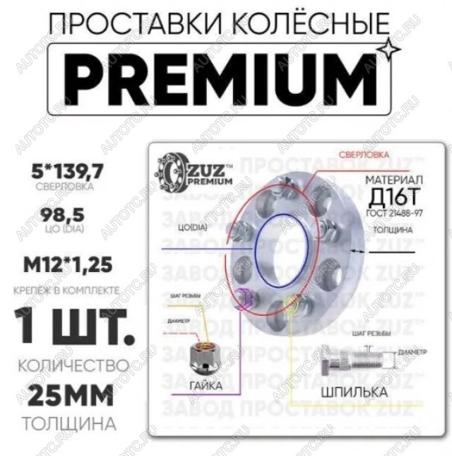 3 099 р. Адаптер-проставка со шпильками   (1 шт) ЗУЗ Премиум 25.0 мм  с доставкой в г. Вологда