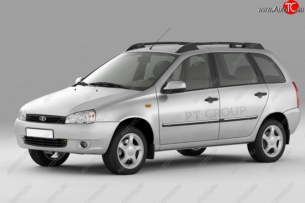 4 899 р. Рейлинги Petroil Tuning Усиленные Лада Калина 1117 универсал (2004-2013) (Черный муар, крыша с ребром жесткости)  с доставкой в г. Вологда