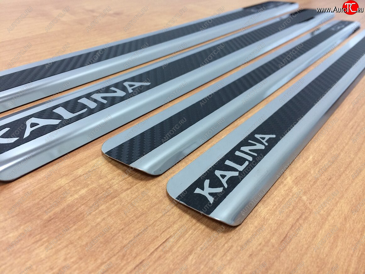 2 489 р. Накладки порожков салона INOX  Лада Калина ( 1118,  1117,  1119,  2192,  2194) - Калина Спорт ( 1119,  2192) (Нержавеющая сталь + карбон)  с доставкой в г. Вологда